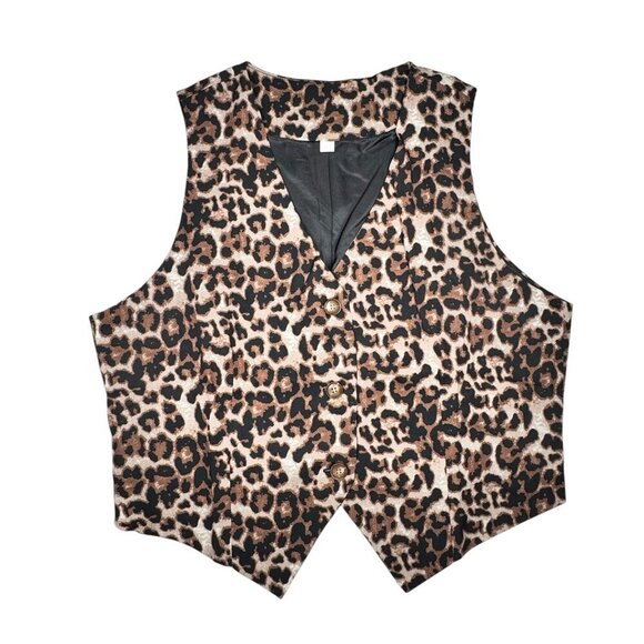 NEW Leopard Print Suite Vest Sz.M Dressy Front Buttons Fitted Animal Print 90s - Picture 6 of 10